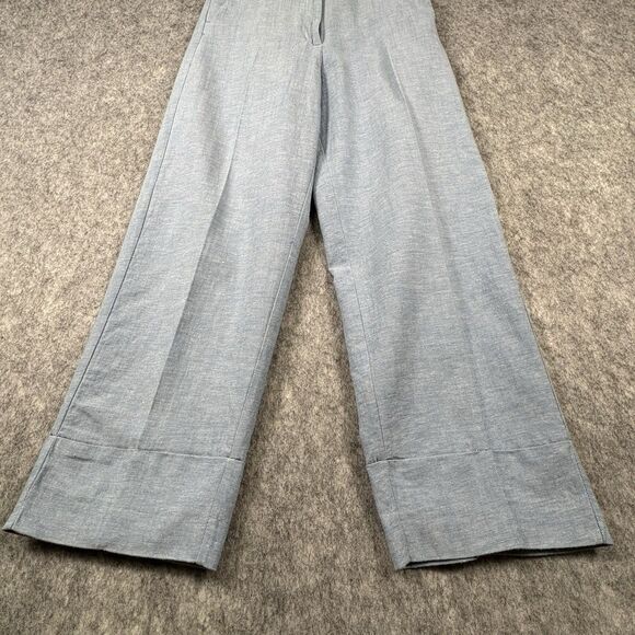 Zara Linen Cotton Blend Flat Front Chinos Pants Trousers Tapered Leg Med Hi Rise - Picture 3 of 13